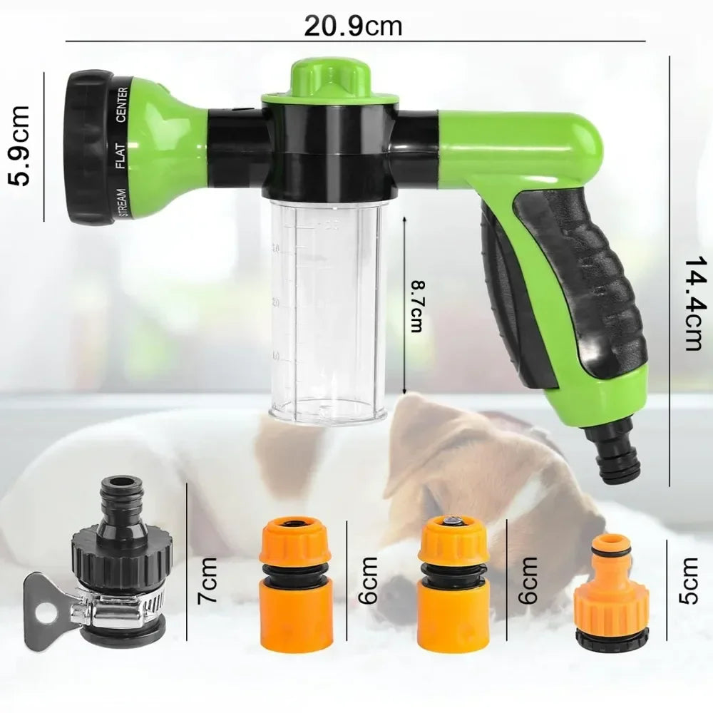 8 in 1 High Pressure Foam Pet Shower Gun Adjustable Hose Nozzle Multifunctional Tool for Dog Cat Bath Garden Vehicle Washing